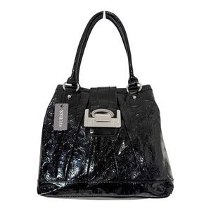 Guess Fireworks Y2K Black Patent Monogram Embossed Rhinestone Large Shoulder Bag
